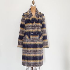 NWOT $320 BCBGeneration fuzzy mohair look plaid coat, purple cozy blanket XS